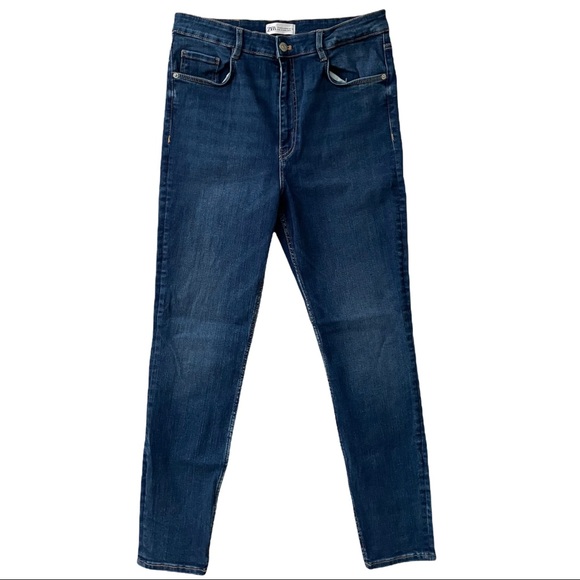 Zara High Waisted Medium Dark Wash Skinny Jeans